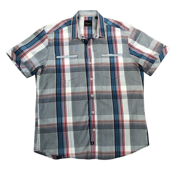 7 Diamonds Plaid Shirt Short Sleeve Lightweight Cotton Button Up - Picture 1 of 8